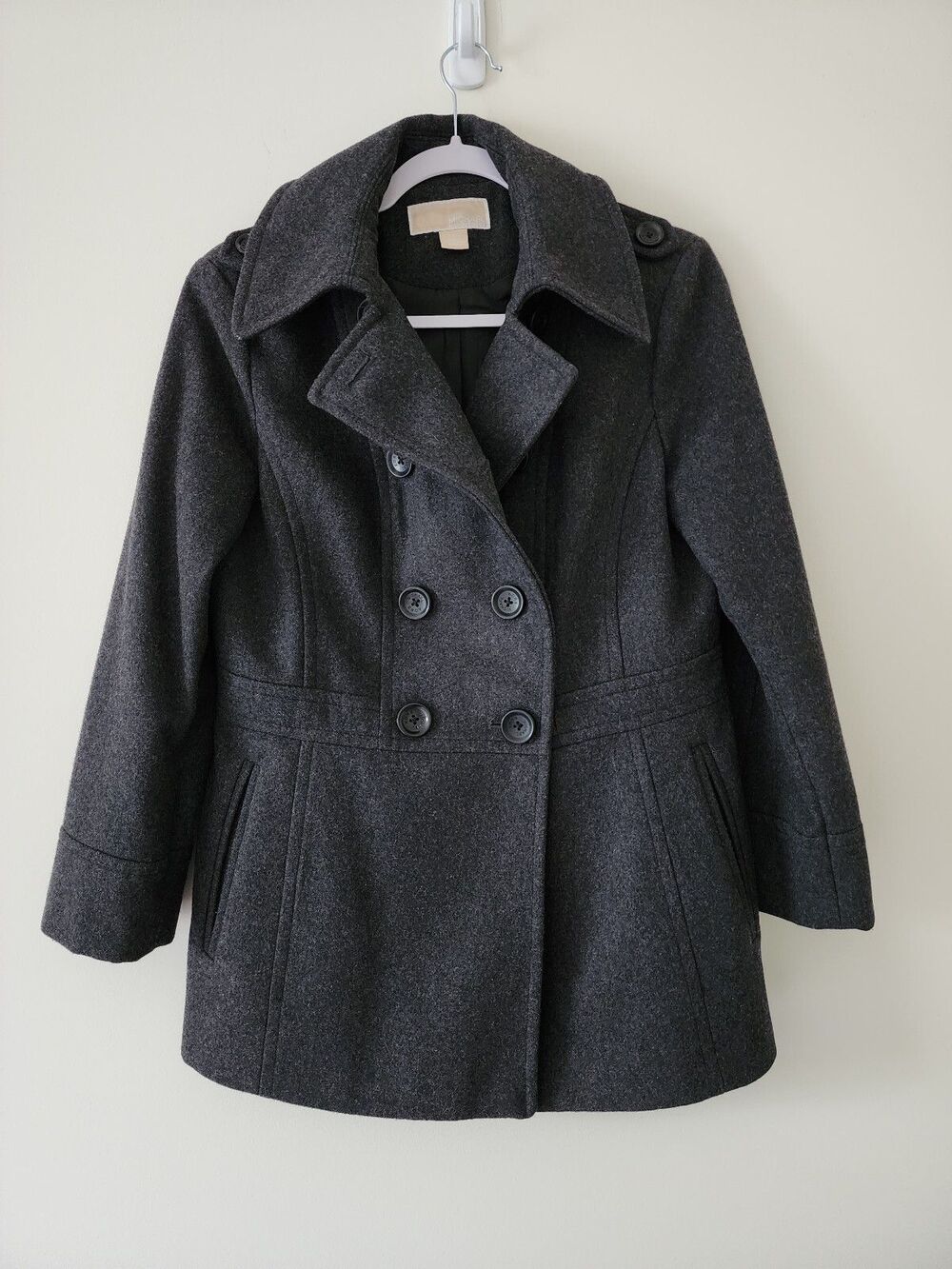 Michael Michael Kors Grey Wool Pea Coat Size S WPL7888 Double Breasted Jacket - Picture 4 of 11
